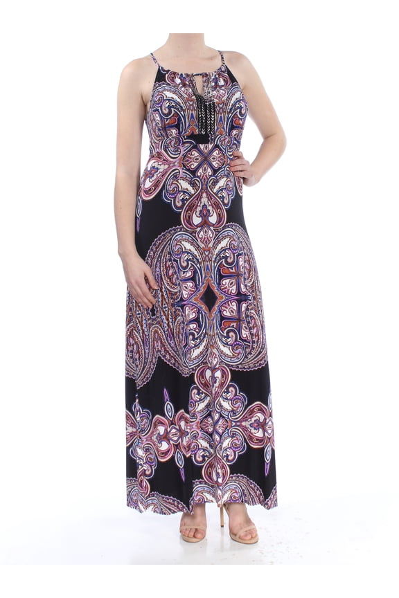Womens Purple Printed Sleeveless Keyhole Maxi Sheath Dress  Size: M