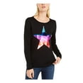 thumbnail image 1 of INC Womens Rainbow Star Sequinned Ribbed Trim Sweater Black XS, 1 of 4