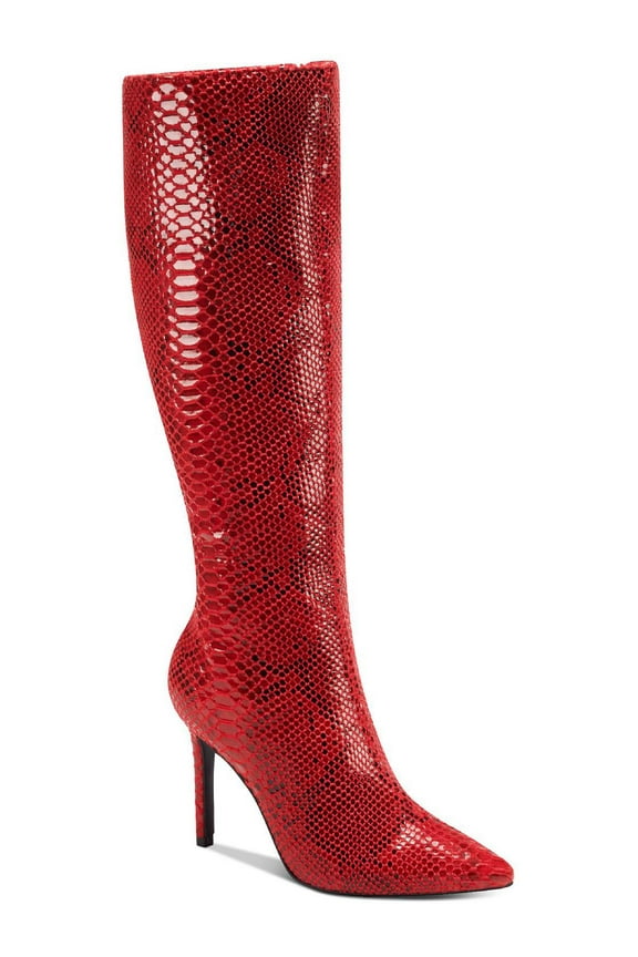 Womens Rajel Faux Leather Snake Print Knee-High Boots