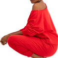 thumbnail image 1 of INC Womens Raw Hem Ribbed Sweatshirt Red L, 1 of 1