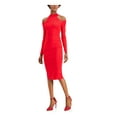 thumbnail image 1 of INC Womens Red Cold Shoulder Mock Neck Long Sleeve Below The Knee Party Sheath Dress XL, 1 of 4