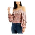 thumbnail image 1 of INC Womens Red Cold Shoulder Ruffled Printed Long Sleeve Scoop Neck Top Size: L, 1 of 4