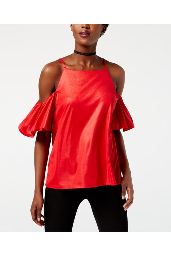 Womens Red Cold Shoulder Square Neck Top L