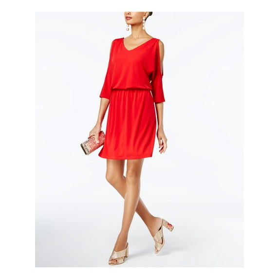 INC Womens Red Cut Out 3/4 Sleeve V Neck Above The Knee Blouson Dress XL