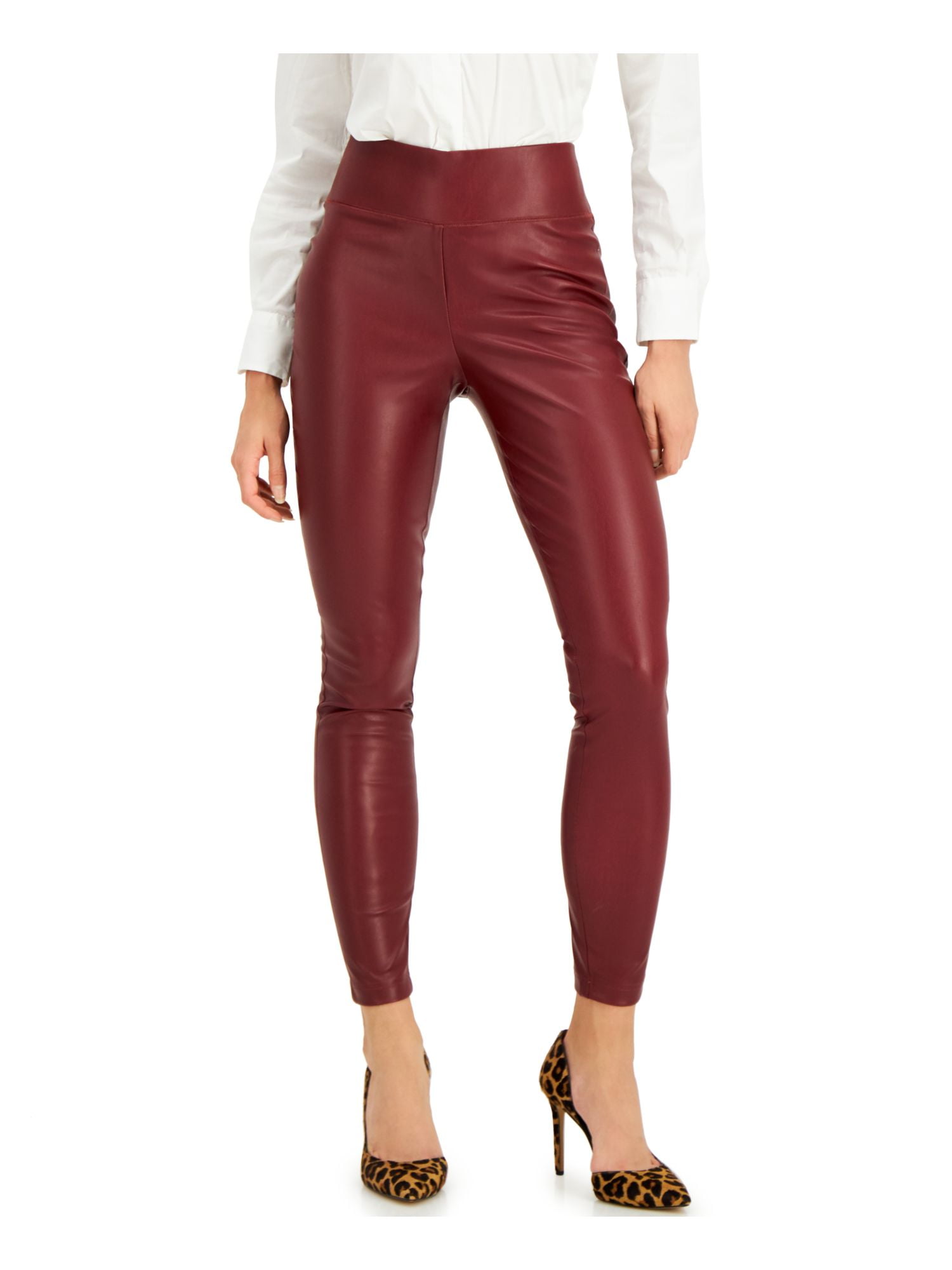 INC Womens Red Faux Leather Faux Leather High-rise Evening Skinny Leggings 12