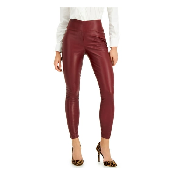 INC Womens Red Faux Leather High-rise Skinny Leggings 0