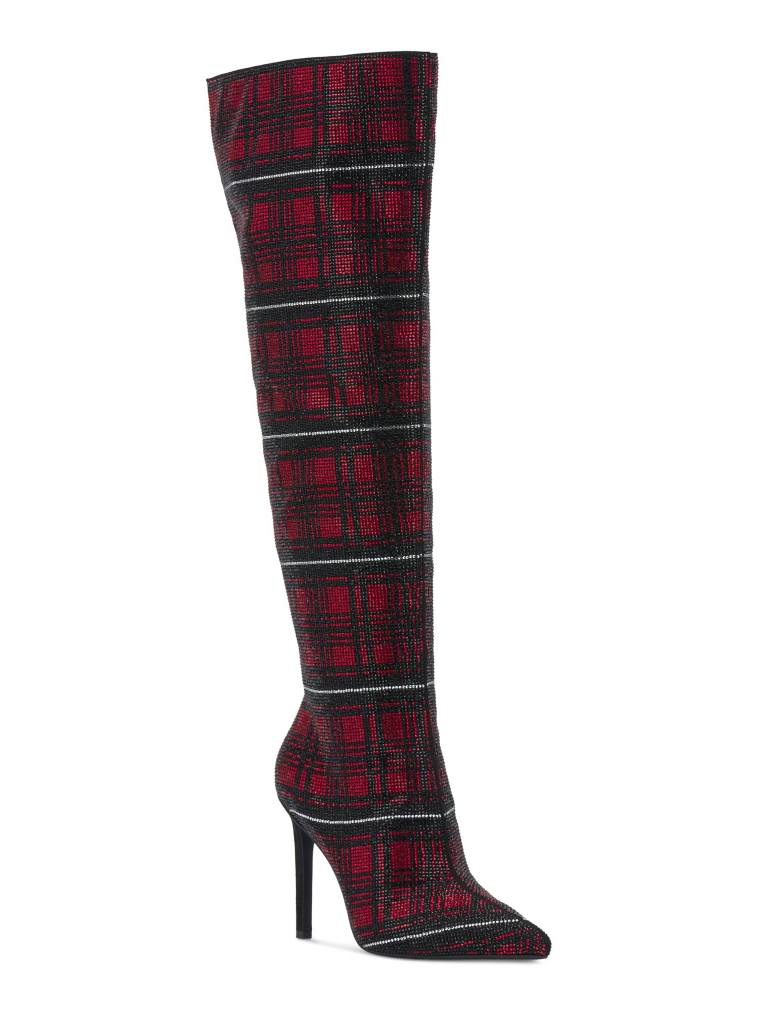 Red plaid knee high hot sale boots