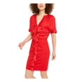 thumbnail image 1 of INC Womens Red Ruffled Ruched Dolman Sleeve V Neck Short Evening Body Con Dress S, 1 of 4