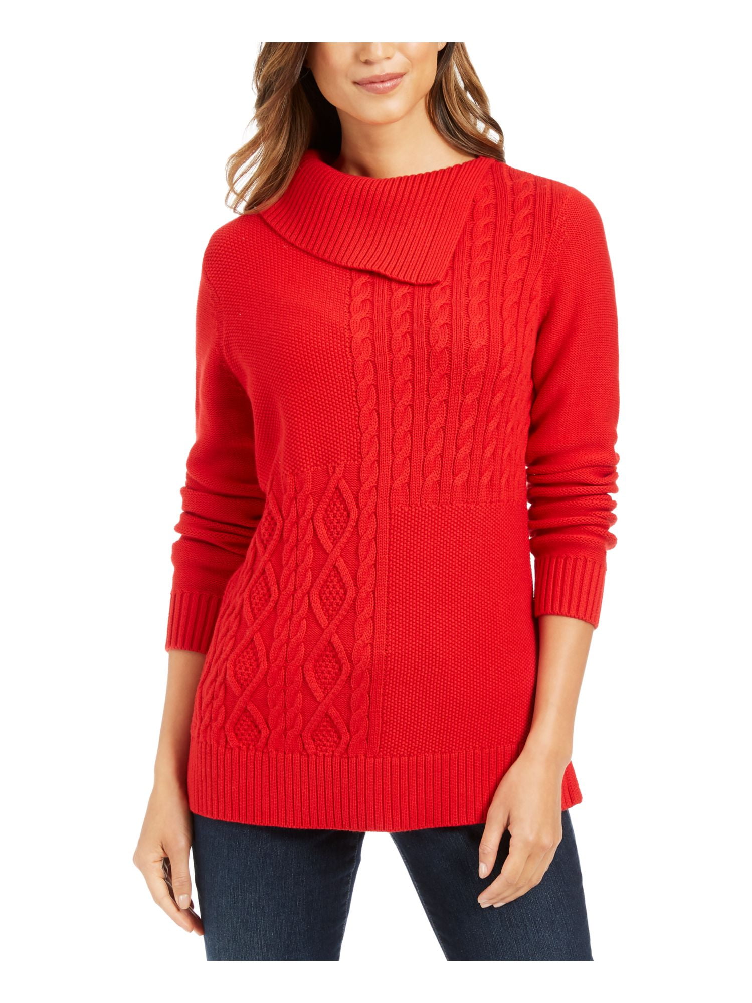 INC Womens Red Textured Ribbed Long Sleeve Cowl Neck Sweater Size