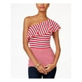 thumbnail image 1 of INC Womens Red White Striped Ruffled Sleeveless Top M, 1 of 4