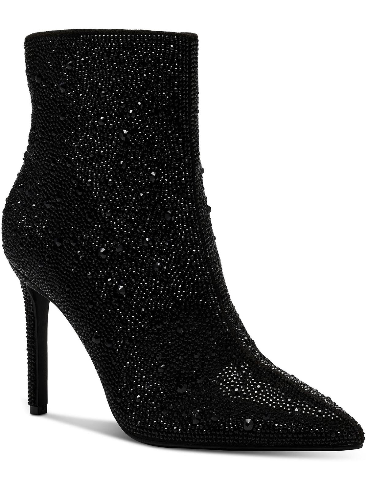 INC Womens Black Rhinestone Arch Support Reisa Pointed Toe Stiletto Zip-Up Dress Booties M