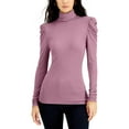 thumbnail image 1 of INC Womens Pink Stretch Ribbed Ruched Pouf Sleeve Turtle Neck Wear To Work Top L, 1 of 2