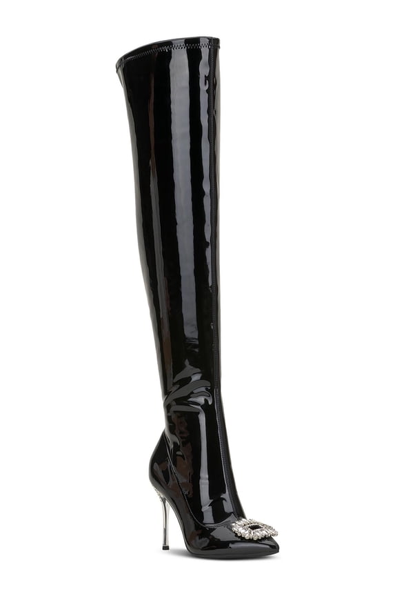 Womens Romina Rhinestone Patent Knee-High Boots