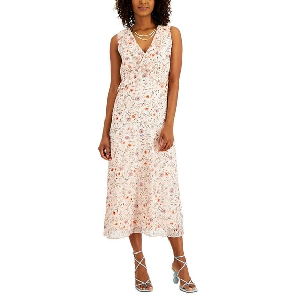 Inc International Concepts Womens Ruffled Midi Dress Pink Mist Combo 16