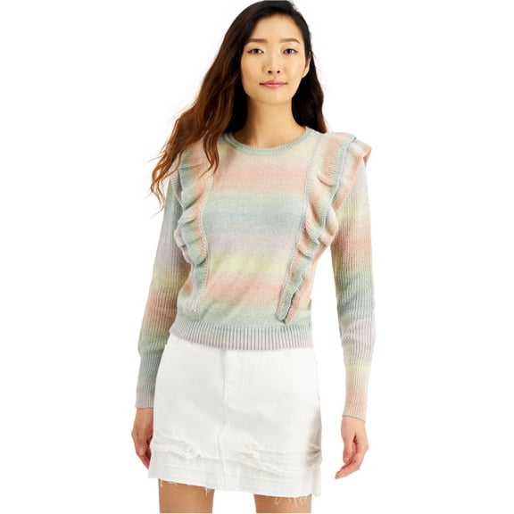 INC Womens Ruffled Crewneck Pullover Sweater Pink L