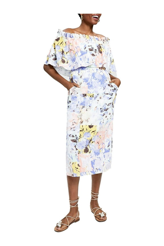 Womens Ruffled Midi Midi Dress