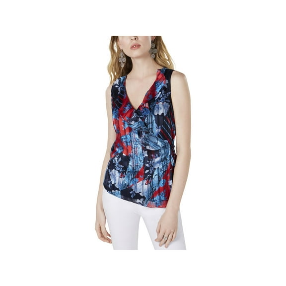 INC Womens Ruffled Printed Wrap Top