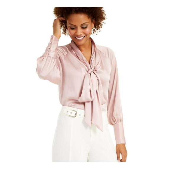 INC Womens Satin Tie Front Blouse Pink XS