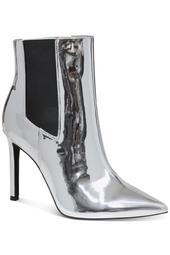 Womens Silver Comfort Goring Katalina Pointed Toe Stiletto Zip-Up Dress Booties 6 M