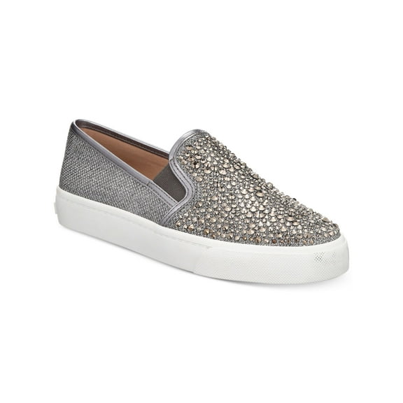 INC Womens Silver Crystal Rhinestone Sammee Platform Slip On Sneakers 7.5 M