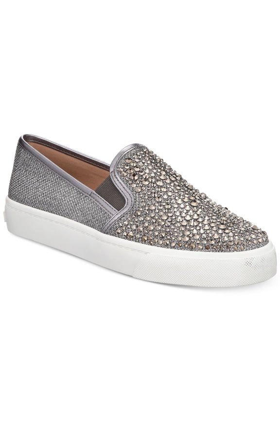 INC Womens Silver Crystal Rhinestone Sammee Platform Slip On Sneakers 7.5 M