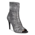 thumbnail image 1 of INC Womens Silver Stretchy Metallic Rhinestone Embellished Rielee Almond Toe Stiletto Slip On Booties 6.5 M, 1 of 4