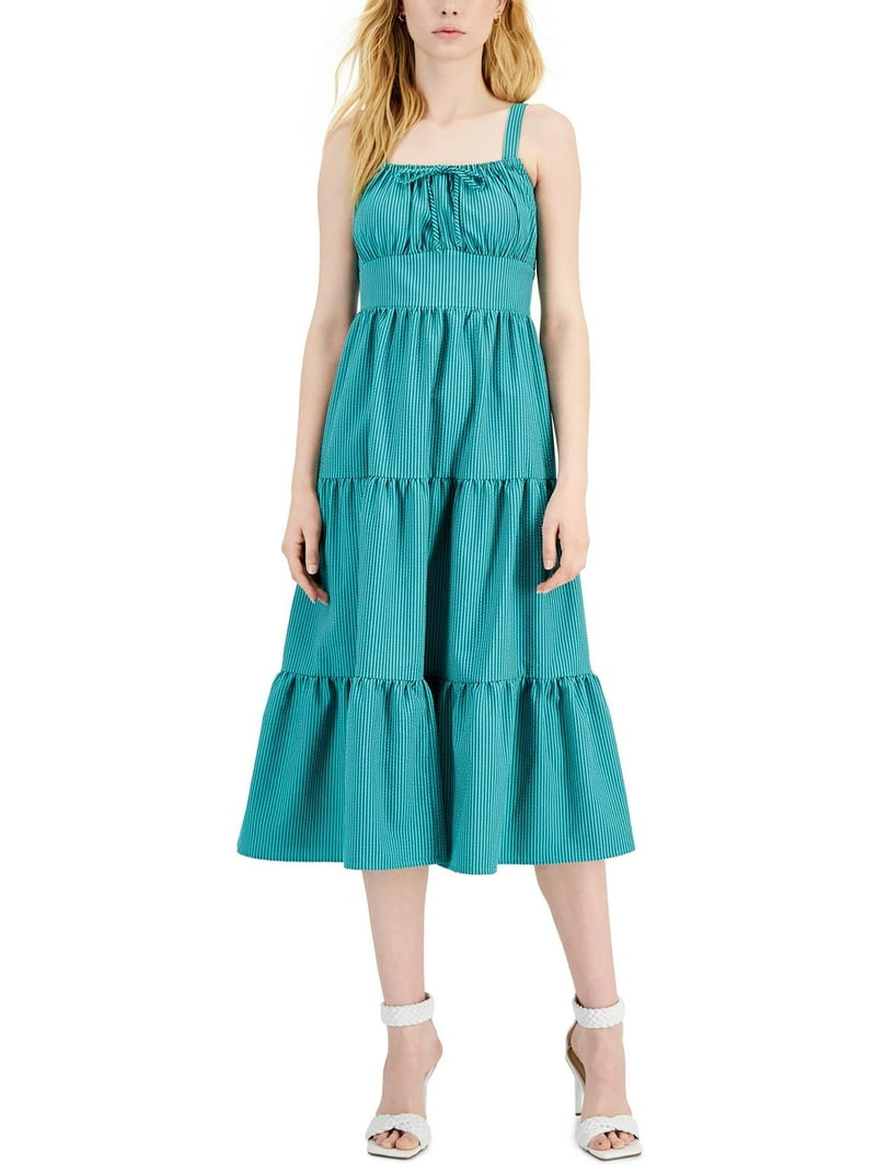 inc green dress International Concepts Womens Tiered Midi Garden Combo 8 Cotton midi dress women