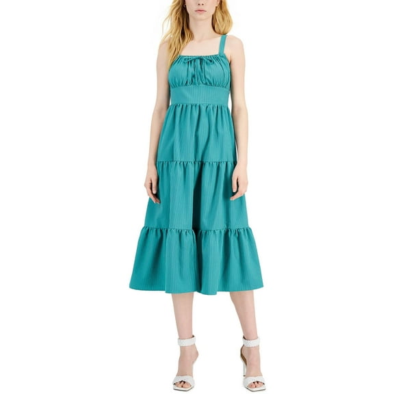 INC International Concepts Womens Tiered Midi Dress Garden Green Combo 6