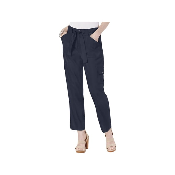 INC Womens Solid Ankle Cargo Pants Navy 14