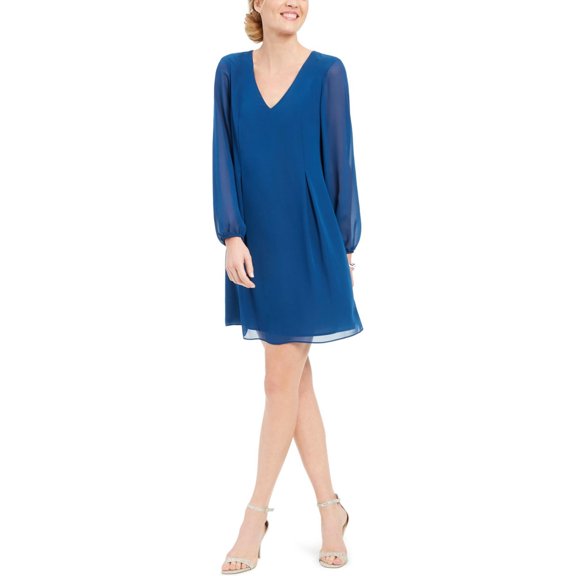 I.N.C Womens Bow Back Shift Dress, Blue, Small
