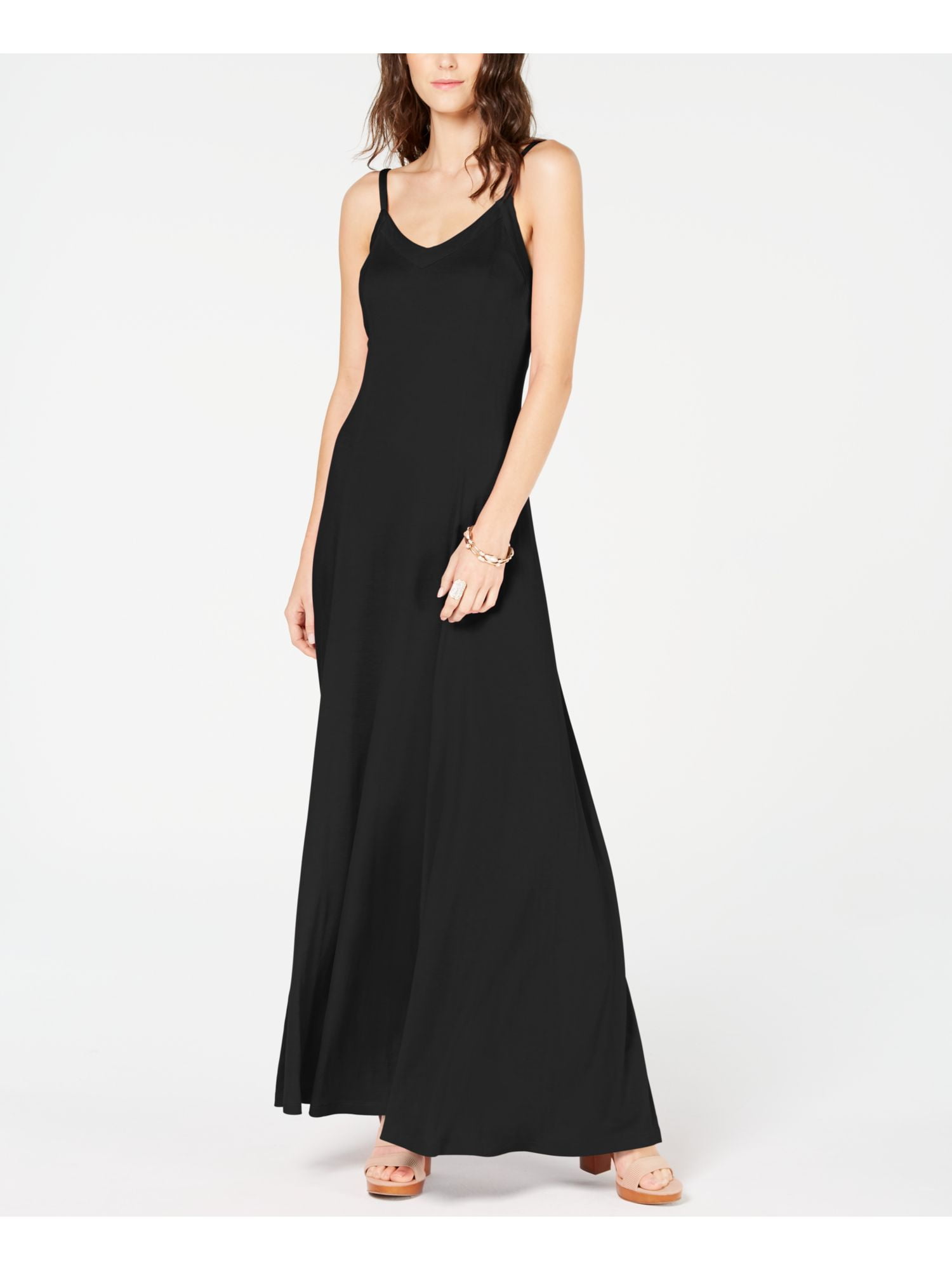 Womens Solid Scoop Neck Maxi Dress Black S