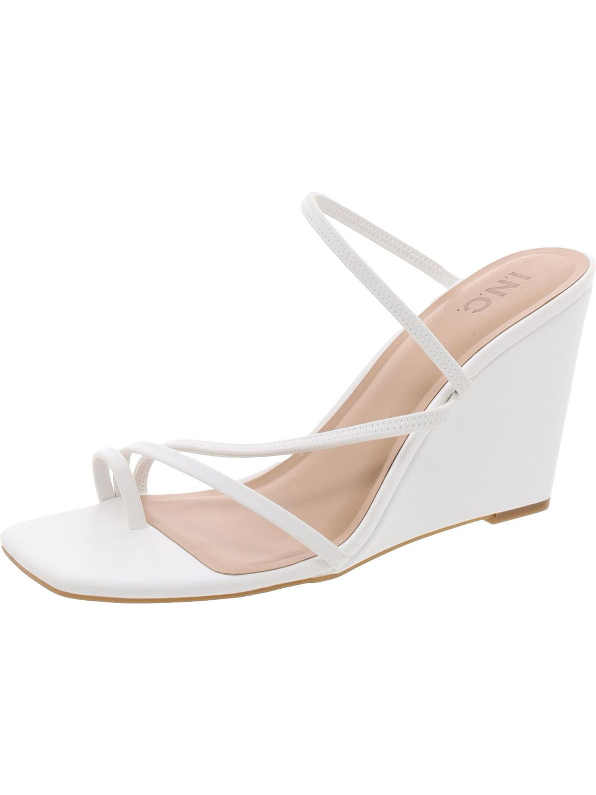 INC Womens Strappy Faux Leather Wedge Heels