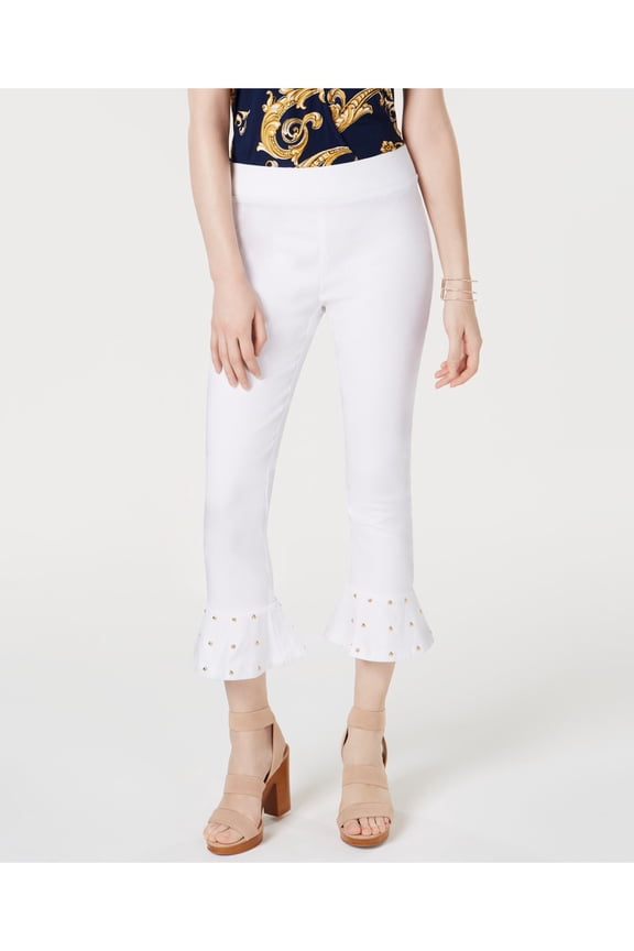 Womens Studded Ruffle Hem Capri Pants
