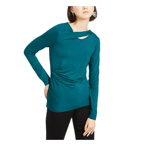 INC Womens Teal Long Sleeve Jewel Neck Top Size: M