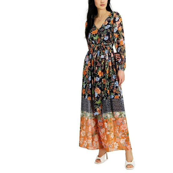 International Womens Concepts Printed Chiffon Maxi Dress Navy Combo 10