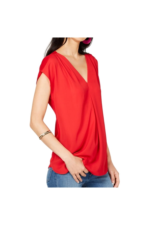 I.N.C Womens Inverted Pleat Pullover Blouse, Red, Large