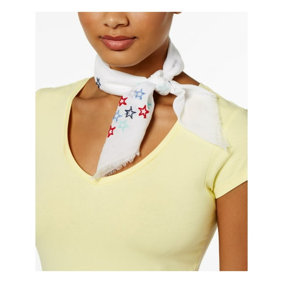 INC Womens White Cotton Frayed Embroidered Stars Bandana Lightweight Scarf