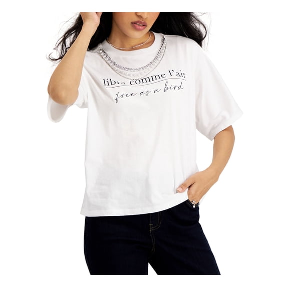 INC Womens White Cotton Graphic Short Sleeve Crew Neck T-Shirt XL