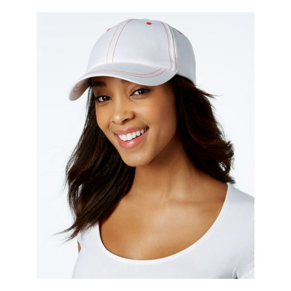 INC Womens White Cotton Strapback Contrast Trim Baseball Ball Cap Hat ADJUSTABLE