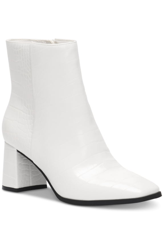 Womens White Cushioned Dasha Square Toe Block Heel Zip-Up Dress Booties 10 M