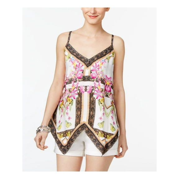 INC Womens White Floral Spaghetti Strap V Neck Top Size: M