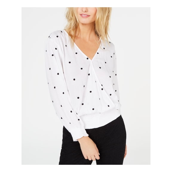 INC Womens White Polka Dot Long Sleeve V Neck Top Size: XL