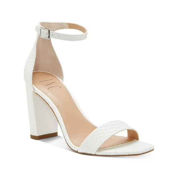 INC Womens White Snake Print Strappy Ankle Strap Lexini Square Toe Block Heel Buckle Sandals Shoes 9.5 M
