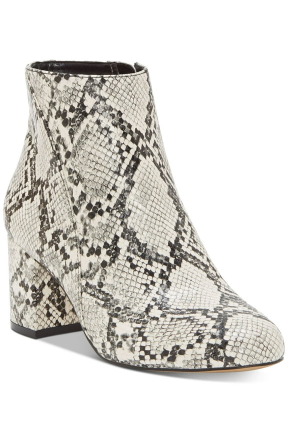 Womens White Snake Skin Print Covered Heel Cushioned Floriann Almond Toe Block Heel Zip-Up Booties 8.5 M