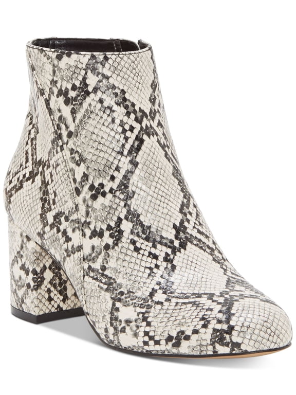 Womens White Snake Skin Print Covered Heel Cushioned Floriann Almond Toe Block Heel Zip-Up Booties 8 M