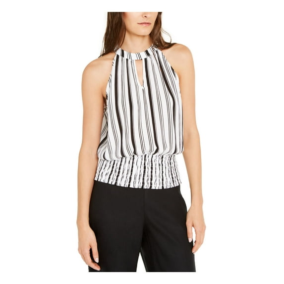INC Womens White Striped Sleeveless Halter Top L