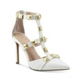 thumbnail image 1 of INC Womens White Studded Goring Cushioned Ankle Strap Syndia Pointed Toe Stiletto Zip-Up Dress Sandals Shoes 7.5 M, 1 of 4