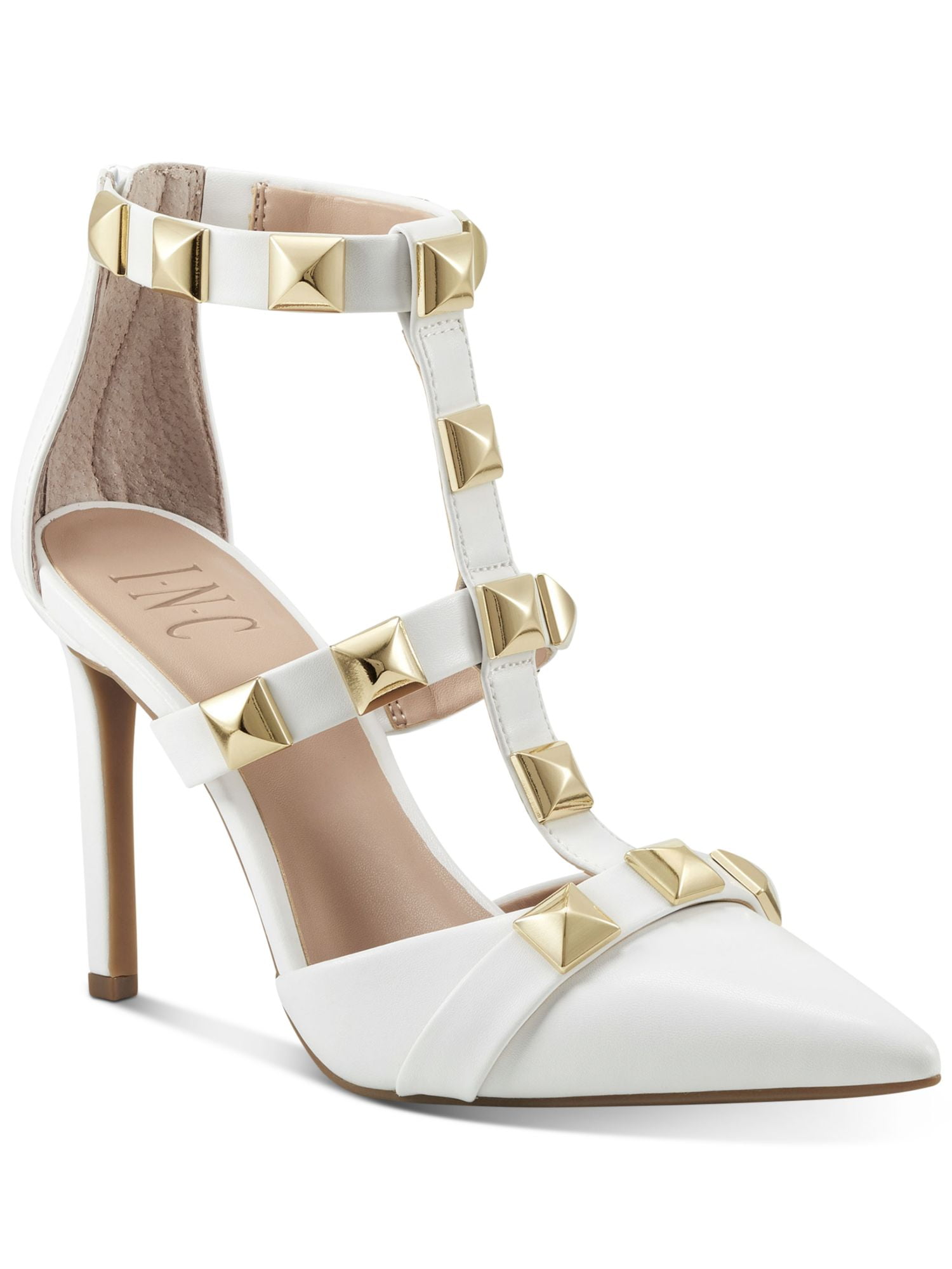 INC Womens Gold Ankle Strap Embellished The Carmel Round Toe Zip-Up Sandals Shoes M main image 0