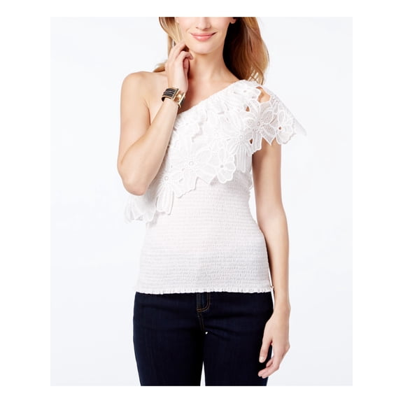 INC Womens White Textured Lace Sleeveless Top L
