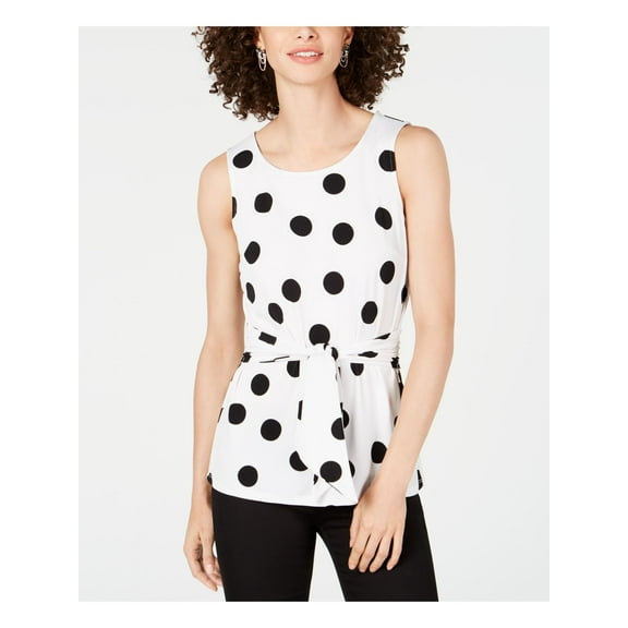INC Womens White Tie Polka Dot Sleeveless Jewel Neck Top Size: S